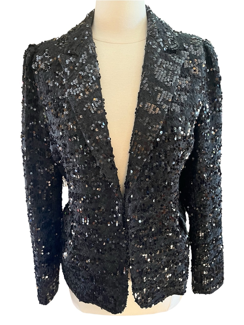 Stella+Lorenzo Black Sequin & Tweed Sparkle Tailored Blazer w/Pockets Size L